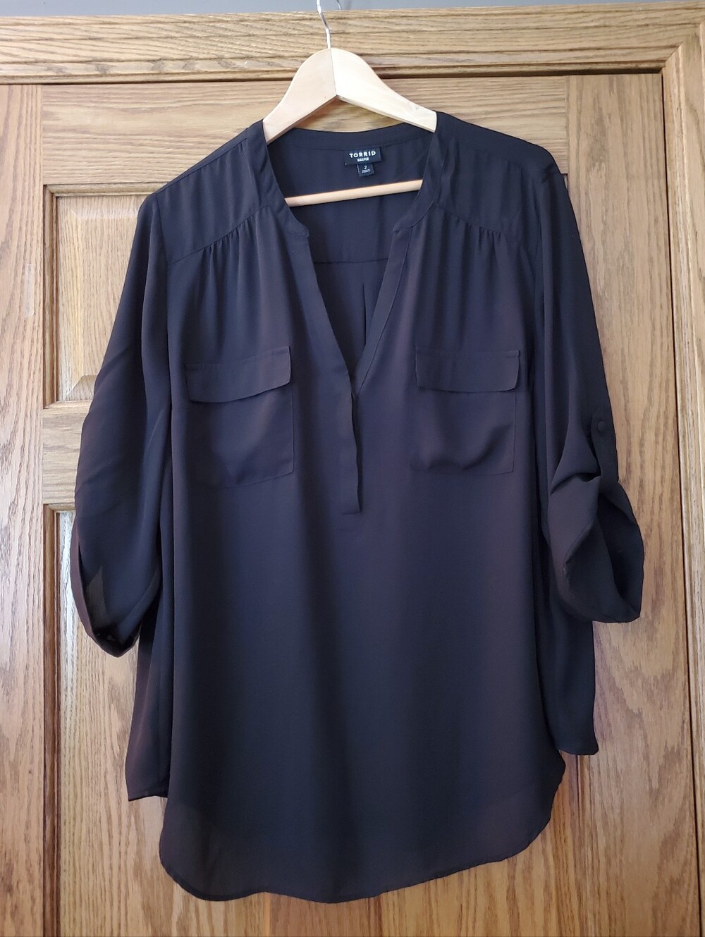 Torrid Black Harper 3/4 Sleeve Blouse Top Size 2